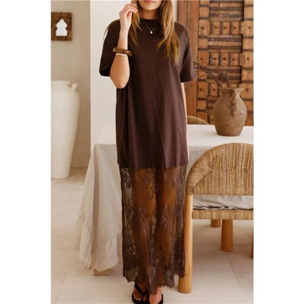 Casual Short Sleeve Lace Maxi Tee Dress